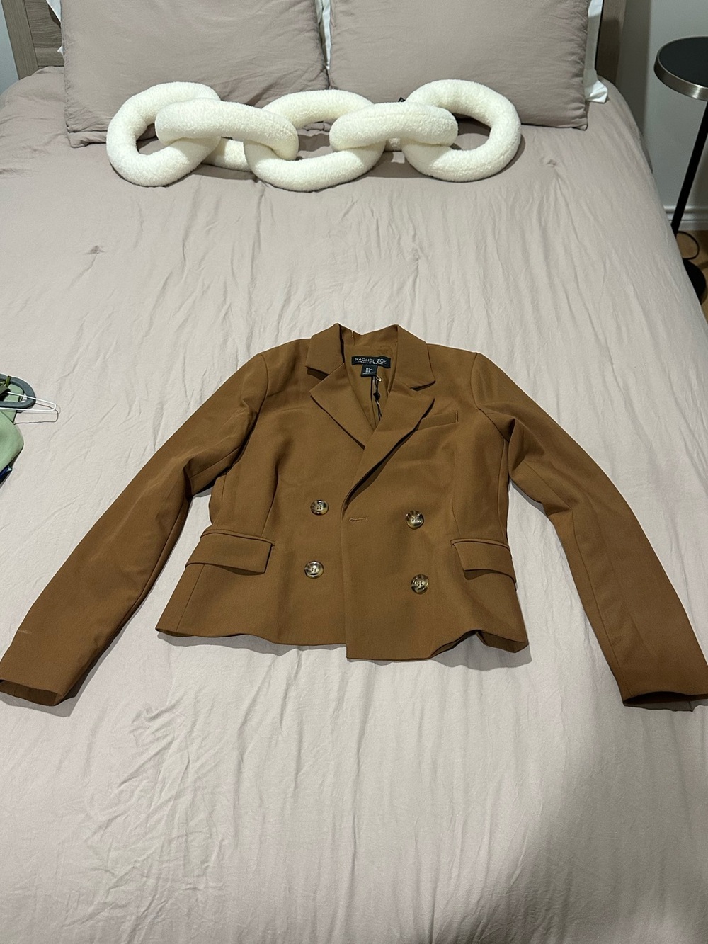 Rachel Zoe Cropped Double-Breasted Camel Blazer